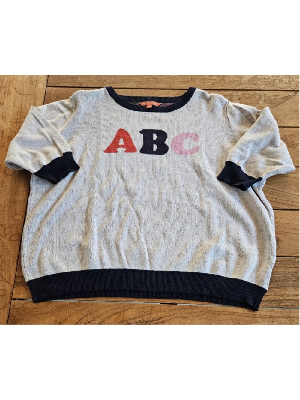 ModCloth ABC Graphic Knit Pullover Sweater - Grey/Navy - Size 2X
